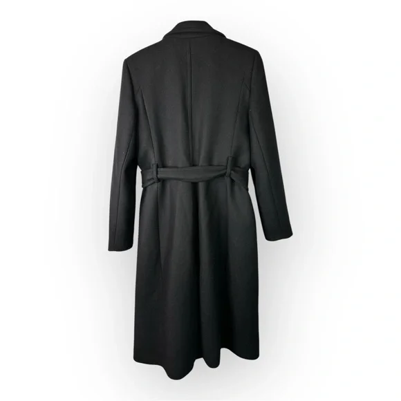 Mango size Medium Woolen Italian Wool Double-Breasted Belted Trench Coat Black - Picture 4 of 14